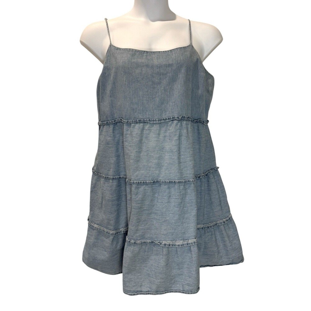 Women’s Denim Tiered Mini Dress Blue Spaghetti Straps Size 2X by J for Justify